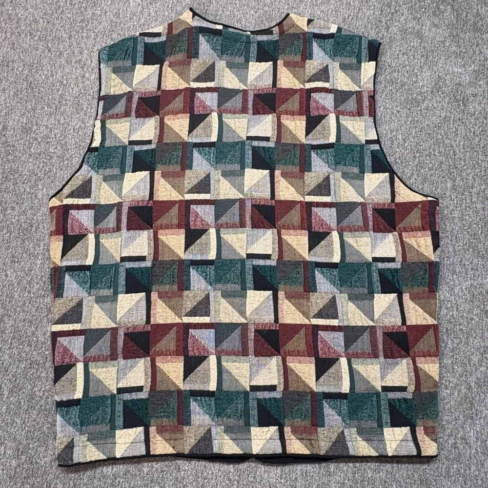 Vtg Jhane Barnes Mens Geometric Tapestry Sweater Vest Wool Blend Large